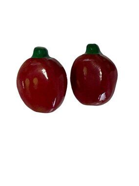 Vintage Red Apple Stud Earrings Hand Painted Fruit Novelty Jewelry